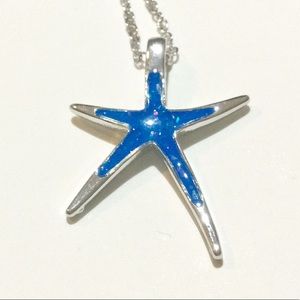 Starfish necklace blue star pendant silver chain women’s jewelry gift box
